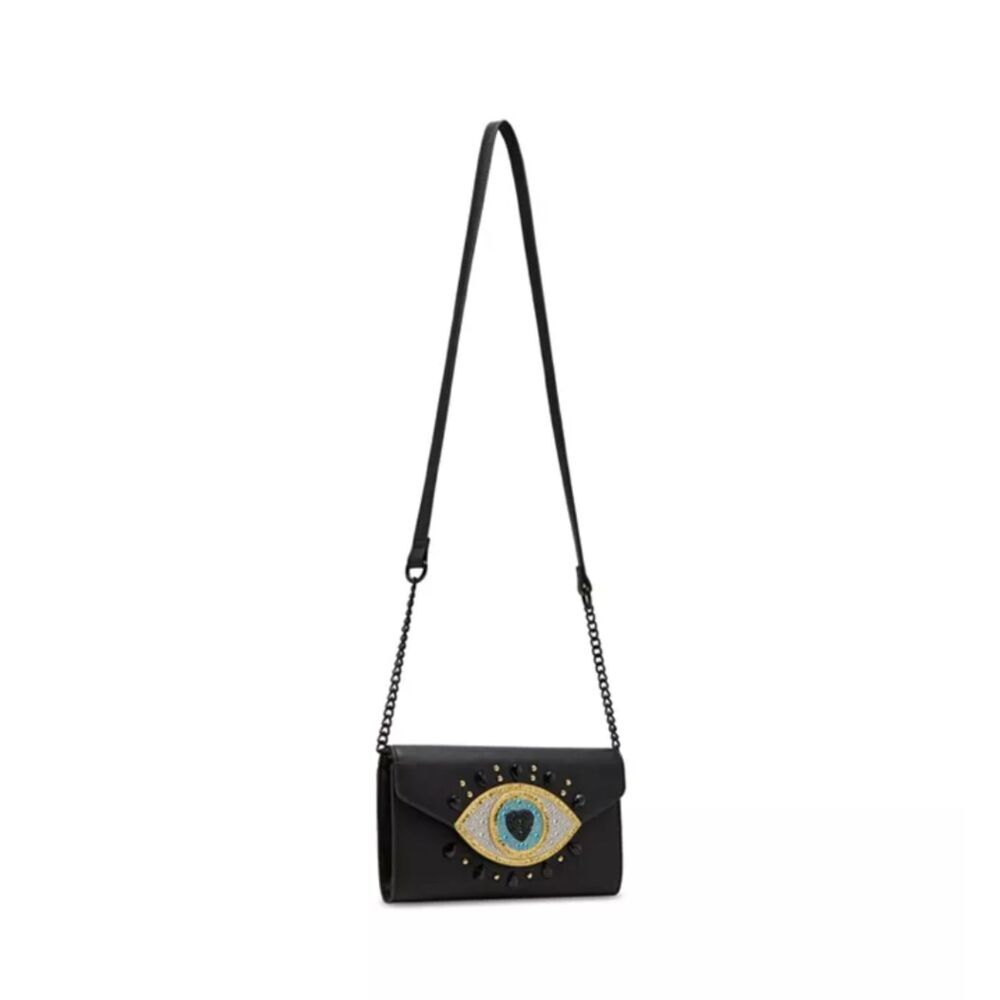 NEW Betsey Johnson Evil Eye Wallet Crossbody Purse Rhinestones Sequins Black